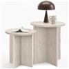 IDMarket - Set di 2 tavolini rotondi per divano, comodini Marth, 35/40 cm, in legno, effetto travertino