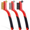 Lavaxon Set di 3 spazzole in nylon, ottone/acciaio inossidabile, con impugnatura curva per ruggine, sporco e vernice, pulizia profonda, 17,7 cm (rosso)