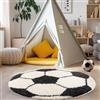 Carpettex Tappeto per bambini a pelo lungo a forma di pallone da calcio, morbido e super soffice per la cameretta., Colore: Nero, Taglia: 100 cm Rotondo