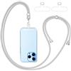 caslord Cordino per Cellulare con 2 Trasparente Patch Universali | Adatto con Tutti Gli Smartphone e Maggior Parte delle Custodia | 1,6 m Regolabile e Rimovibile | Grigio chiaro