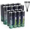 GRbatty 1,5V Litio Batterie Ricaricabili AA USB 3400mWh 8 Pezzi,Pile Ricaricabili AAA USB 1200mWh 8 Pezzi,Batterie AA e AAA Combinate 1500 Cicli