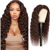 Creuost Perücke Capelli Veri #4 Marrone Cioccolato 4x4 Swiss Spitze Pizzo a Onda Profonda Frontale Dei Capelli Umani Wig Donna Perücken Unprocessed Brasilian Vergine Capelli Pre Pizzicati Con Hairline