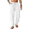 LAOARA Pantaloni Uomo Lino Pantalone da Spiaggia Hippy Harem Pantaloni Elastico Cotone Estivi Lunghi Pantalone Bianco L