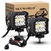 SKYWORLD 2 Pcs Fari Led Fuoristrada con Cablaggio Kit, 4 Pollici 10 cm 60W | Faro da Lavoro LED 12V 24V, Fari Luci di Lavoro Off road Luci di Guida per 4x4 Auto ATV SUV Camion Trattore Harvester, 6000K