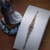 Braccialetto Dorato Antico Arte Deco Corpo a Rettangolo Strass Blu Vintage