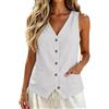 Chanpning Gilet da Donna Elegante in Lino Cotone Gilet Smanicato con Scollo a V e Bottoni Top Estivo per Ufficio e Vacanza Colori Solidi Abbigliamento per Occasioni Formali Casual Moda Primavera 2026, S-2XL