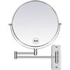 HOMEMIRO Specchio da trucco da parete da 22,9 cm con ingrandimento 10x, specchio da bagno estensibile su entrambi i lati, girevole a 360°, ingrandimento 10x, specchio da trucco argento, estensione