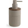 Gedy Thea Dispenser Sapone Bagno 200ml, Pompetta Erogatore in Plastica, Contenitore Dispenser Sapone Liquido Colore Grigio, Piattello in Bambù Scuro, Dosatore Sapone Bagno L 7,5 x P 8,5 x H 15 cm