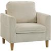 HOMCOM Poltrona da salotto in velluto a coste, poltrona 1 posto imbottita con seduta ampia e cuscino a molle, 83x74x87cm, beige | Aosom Italy