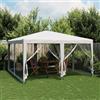 ZQQLVOO Tenda per feste, 4 x 4 m, con 8 pannelli laterali in rete e telaio in ferro, tetto impermeabile in HDPE bianco, per protezione solare e ventilazione, gazebo per eventi all'aperto, festival e barbecue