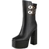 Bviennic Donna Tacco a Blocco Stivali con Plateau Tacco Alto Stivaletti Moda Festa Polacchine Square Toe Zip, F143283Fa Nero Numero 37 EU/38Cn