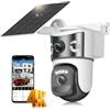 Calike 4K Telecamera Wi-Fi Esterno Senza Fili con Pannello Solare,Doppio Obiettivo | Videocamera Sorveglianza WiFi,360° PTZ,Audio Bidirezionale,Rilevamento Umano PIR,Visione Notturna a Colori,IP66