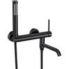 PHASAT Rubinetto Vasca da Bagno con Doccetta, Miscelatore Monocomando Doccia Esterno con Doccetta, Rubinetto a Parete Bagno Bocca girevole a 90°, Nero PTBB27E