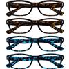 OPULIZE Occhiali Da Lettura Marrone Blu Tartaruga Lettori Valore 4 Pacco Uomo Donna RRRR10-2233 +1,00