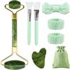 BORISCA Gua Sha - Set di rulli per il viso massaggiatore e la pietra per il viso in giada rimuove il gonfiore e fornisce cure prima di dormire regali guasha facciale giada per famiglia, amici, ments