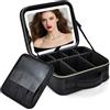 Faquenc Beauty Case Donna Professionale da Viaggio con Specchio Cosmetico LED a 3 Colori Borsa Trucco Organizzatore Porta Trucchi con Grande Capacità Valigetta Trucco Make Up Bag Ideale per Viaggio, Nero