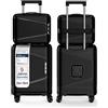 4FLY Set di valigie da viaggio leggere e rigide - Trolley con serratura TSA, doppie ruote, manico telescopico in alluminio e doppia cerniera, beauty case, bagaglio a mano e bagaglio da stiva, Nero