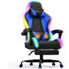 Devoko Sedia da Gaming con Massaggiante Schienale Regolabile 90-135°, Sedia Gaming con LED e Poggiapiedi Telescopico,Poltrona Gaming Ergonomica Portata 150 kg (Blu)