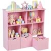 Amveya Libreria Bambini Rosa - 3 Cassetti con Ruote, 5 Ripiani Aperti, Mobile Contenitore Giochi, Antiribaltamento, per Cameretta Bambina, Neonato, Camera da Letto