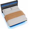 Xbro Letto Matrimoniale 160x200 cm con LED RGB APP, Struttura Letto in Metallo con Testiera Imbottita, Mensola Integrata, 2 USB + USB-C, Effetto Fluttuante, Rete a Doghe, Nero, Senza Materasso