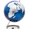 EXERZ 30CM Mappamondo - in Inglese - Globo - con una base in acciaio inossidabile - Blu Metallizzato