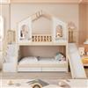 luckdect Letto a castello 90 x 200 con scivoli, letto a castello 90 x 200 cm con tetto e finestra, 2 cassetti, letto a soppalco con scala di stoccaggio, telaio in legno, letto a castello 2 posti