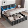 Mydtt Letto 180x200 con LED&USB, Letto Matrimoniale con Contenitore, Grigio