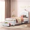 KEFSR Rivestimento 90 x 200 cm con LED, telaio a corona con rete a doghe e cassetti, testiera regolabile, letto per bambine senza materasso (beige+PU)