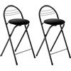 Amveya Set di 2 Sgabello Pieghevole in Metallo con Seduta in Morbido Velluto, Portatile Sedia Nera con Schienale e Poggiapiedi, Sgabelli da Bar, Cucina, Giardino, Altezza 60 cm