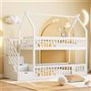 luckdect Letto a castello 90 x 200 con scala e spazio di archiviazione, letto a soppalco a 2 posti con ringhiera su tutta la lunghezza, a forma di casa con doghe robuste, per dormitorio