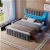 Mydtt LED Letto 160x200 con USB, Letto Matrimoniale con Contenitore, Grigio