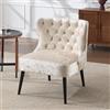 DAYALANE Poltrona in Velluto con Schienale Curvo e Gambe in Legno, Beige | Trapuntatura con Bottoni, Poltrona Letto Singolo Imbottita, Design Elegante per Salotto/Camera da Letto