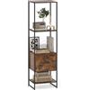 RELAX4LIFE Libreria Scaffale a 4 Ripiani, Scaffale ad Angolo con Cassetto, Struttura in Metallo, Stile Industriale, Libreria per Soggiorno, Studio, Cucina, 45 x 35 x 160 cm (Marrone)