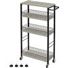 YBING Carrello portaoggetti sottile a 4 livelli sottile su ruote, carrello da cucina mobile stretto con tavolo in legno, grigio scorrevole con manico per soggiorno, dispensa, larghezza 17.9 cm
