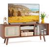 GIANTEX Mobile TV per TV fino a 55 pollici, supporto TV con ante scorrevoli in rattan e vetro, ripiano regolabile, 120,5 x 31 x 45,5 cm, tavolo per soggiorno, camera da letto (noce)