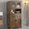 Salutmeuble Mobile da bagno alto, colonna bagno indipendente, 4 ante (2 ante in vetro) e 4 livelli, con ripiano apribile, anti-ribaltamento, ripiani regolabili, 60 x 30 x 129 cm, marrone