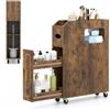 COSTWAY Credenza da Bagno Piccolo per Spazi Ridotti (Marrone) | Mobile Salvaspazio Stretto e Slim con Cassetto Scorrevole, Porta Fazzoletti, Portascopino e Ruote Bloccabile