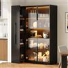 NuvlaGu Vetrina in vetro a LED, 110 x 35 x 160 cm, con cassetto e ripiani estraibili, nero