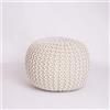 EXQUIZIT HOME Pouf poggiapiedi rotondo lavorato a maglia, grande, 100% cotone, stile marocchino, 50 cm, colore crema