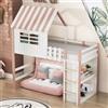 luckdect Letto a soppalco 90 x 200 cm multifunzionale con tetto, scala, finestre e barriera di sicurezza - Letto a castello in legno, telaio in pino, base a traliccio