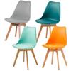 EGGREE Set di 4 Sedie da Sala da Pranzo con Gambe in Faggio Massiccio Cuscino in PU Sedie da Cucina Ufficio con Design Moderno e Scandinavo, Grigio+Turchese+Verde Menta+Arancione
