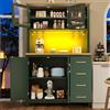 VIEKOS Mobile da cucina a buffet, 105,5 x 40 x 180 cm, stile rustico, 4 ante, con striscia luminosa a LED e porta bevande, verde/nero/bianco