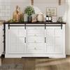 Rosebibi Credenza con vano portaoggetti, 150 x 40 x 85 cm, ante scorrevoli e quattro cassetti, stile rustico vintage, con ripiani regolabili, adatta per cucina, sala da pranzo e soggiorno, colore bianco