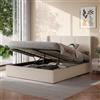 HYTKKBD Letto Matrimoniale 140x190 cm con Contenitore, Letto Imbottito in Tessuto | Struttura con Rete a Doghe e Sistema Idraulico, Ampio Spazio di Archiviazione, Testiera Morbida, Colore Beige Lino