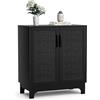 Skokliz Armadietto da cucina, credenza con 2 ante in rattan, armadietto a buffet, 80 x 40 x 89 cm, per soggiorno, cucina, sala da pranzo, soggiorno, nero