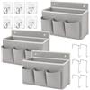 SneiDr Sacchetto Portaoggetti da Appendere Grigio in Lino e Cotone 3 Pezzi | 5 Scompartimenti Tasche Portaoggetti da Parete con 12 Ganci Organizer da Parete per Letto Porta Camera Camper Bagno