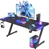 Homall Scrivania da gioco con luci LED, 160 x 60 cm, tavolo da gioco RGB a forma di Z, grande scrivania per computer con gancio per cuffie e portabicchieri, tavolo da gioco per casa e ufficio, nero