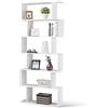 BAKAJI Libreria Scaffale 6 Ripiani in Legno Design Zig Zag Moderno per Soggiorno Salotto Casa o Ufficio Dimensione 80 x 24 x 190 cm (Bianco)