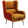 Kare Design poltrona imbottita Nonna, arancione scuro,velluto, piedi in acciaio, struttura pino impagliacciato, altezza di seduta 45cm, cuscino staccabile, stile retró anni 50, 103x73x85cm (A/L/P)