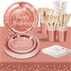 PYAILI Compleanno Stoviglie Oro Rosa 193 Pezzi Set Include Piatti, Tovaglioli, Tazze di Carta, Adatto a Tutti i tipi di Feste a Tema -24 Ospiti